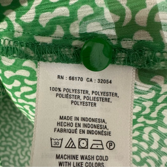 Anthropologie HD Paris Green White Sleeveless Ruffled Printed Chiffon Top Sz 2P‎ - Picture 4 of 5